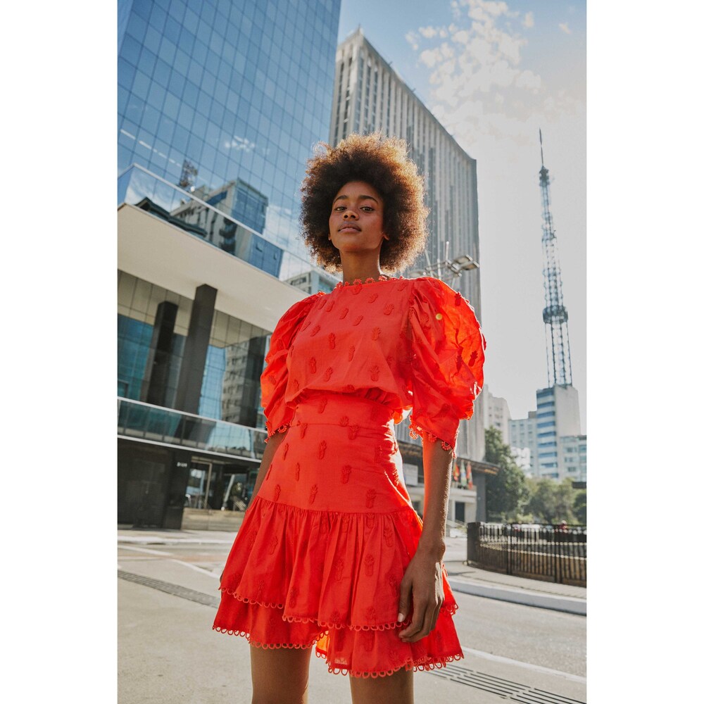 FarmRio Red 3D Pineapple Mini Skirt